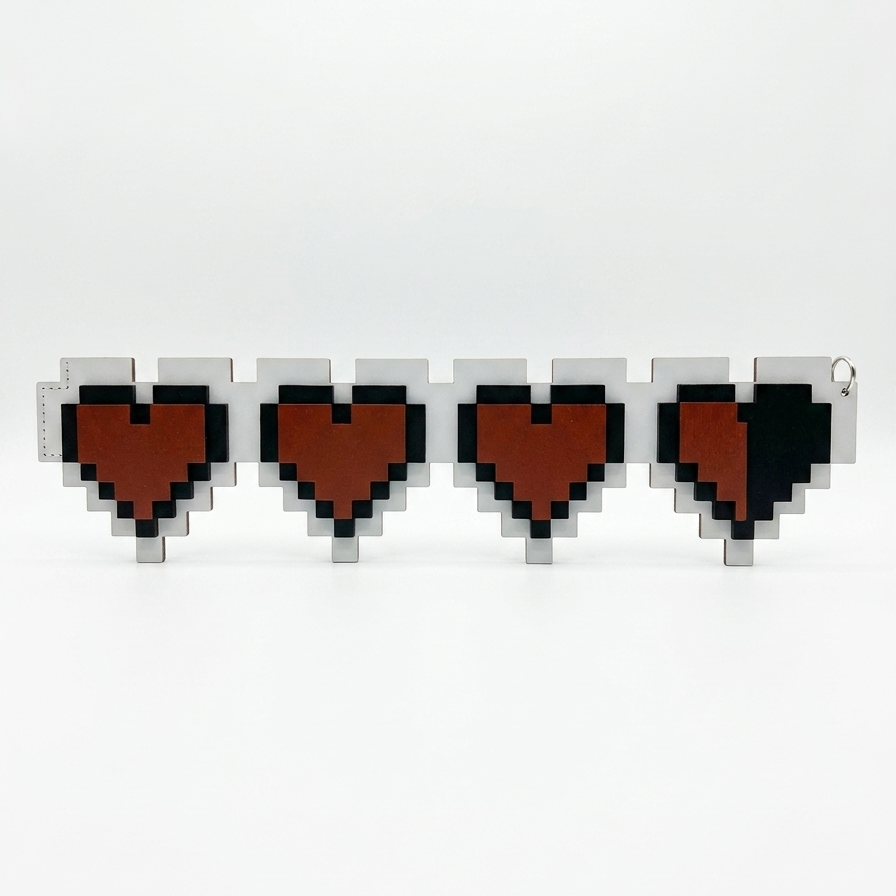 Colgante de Barra de Vida Pixel Art de 4 Corazones - Estilo Retro de 8 Bits