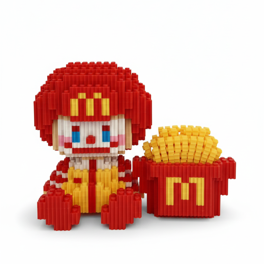 Figura pixel armable de Ronald McDonald con papas fritas de McDonald’s