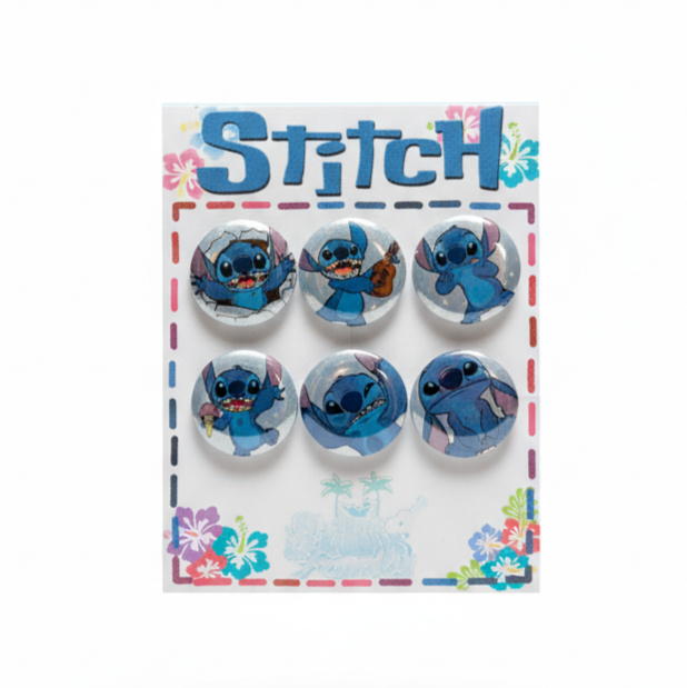 Set de 6 Chapitas Metalizadas de Stitch (Lilo y Stitch)