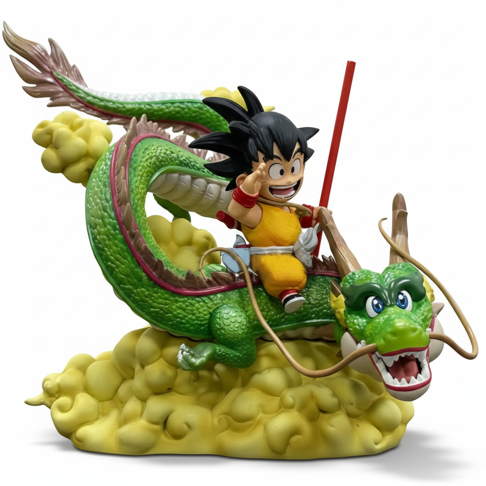 Figura Son Goku con báculo sagrado sobre Shenlong de Dragon Ball