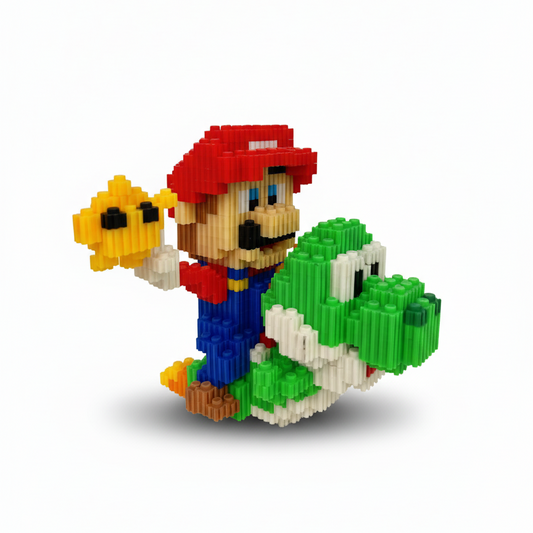 Figura para armar pixel Mario y Yoshi Super Mario Bros.
