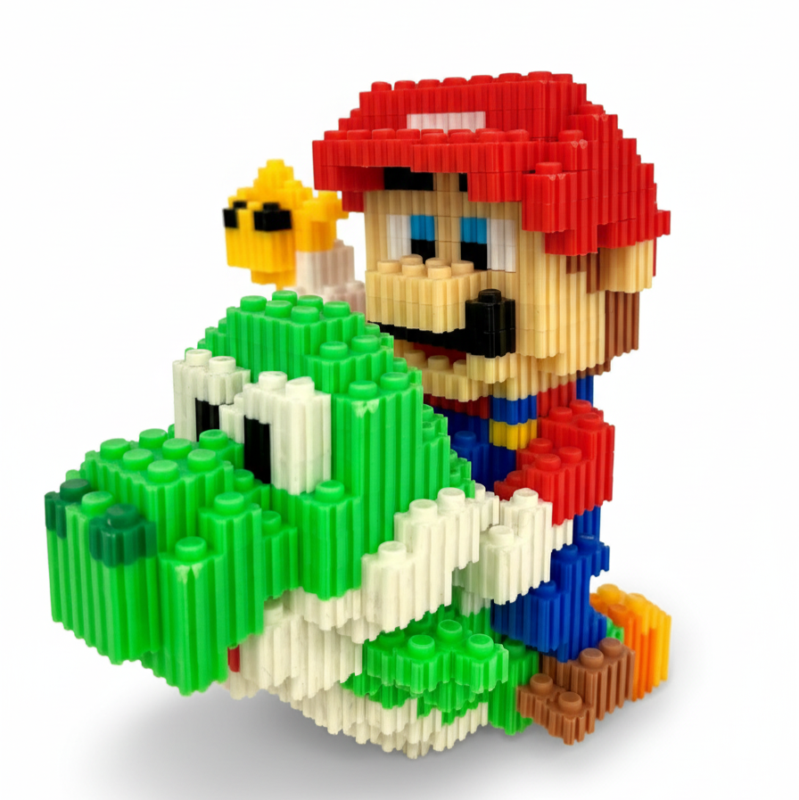 Figura para armar pixel Mario y Yoshi Super Mario Bros.