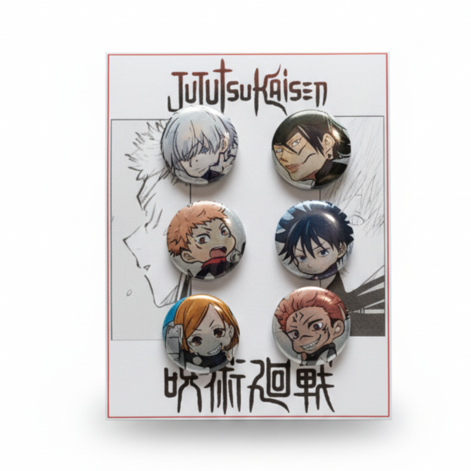 Set de 6 Chapitas Metalizadas de Personajes de Jujutsu Kaisen