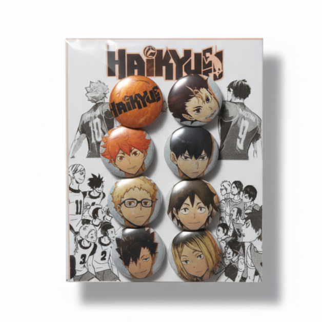 Set de 6 Chapitas Metalizadas de Personajes de Haikyu!!