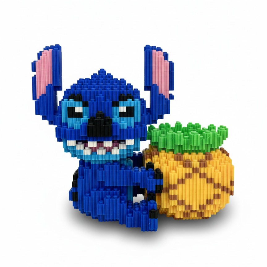 Figura pixel armable de Stitch con piña de Lilo & Stitch