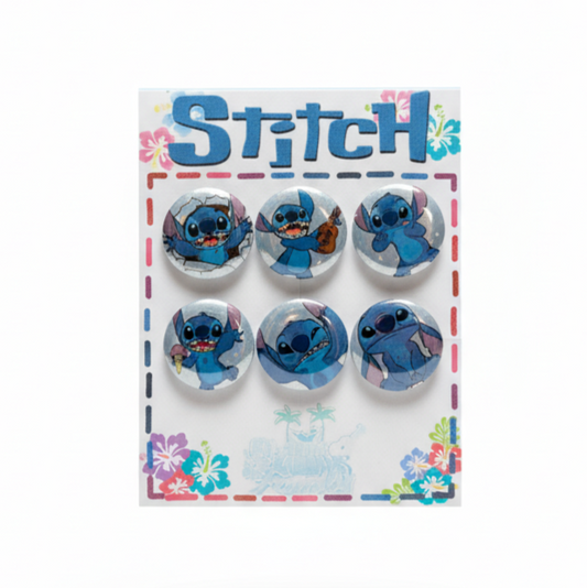 Set de 6 Chapitas Metalizadas de Stitch (Lilo y Stitch)