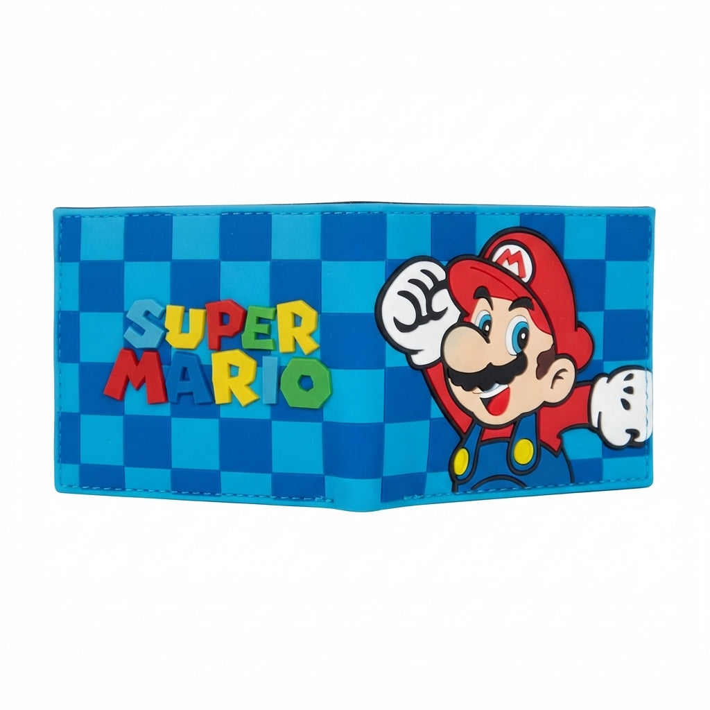 Billetera Super Mario Fondo Ajedrez Azul