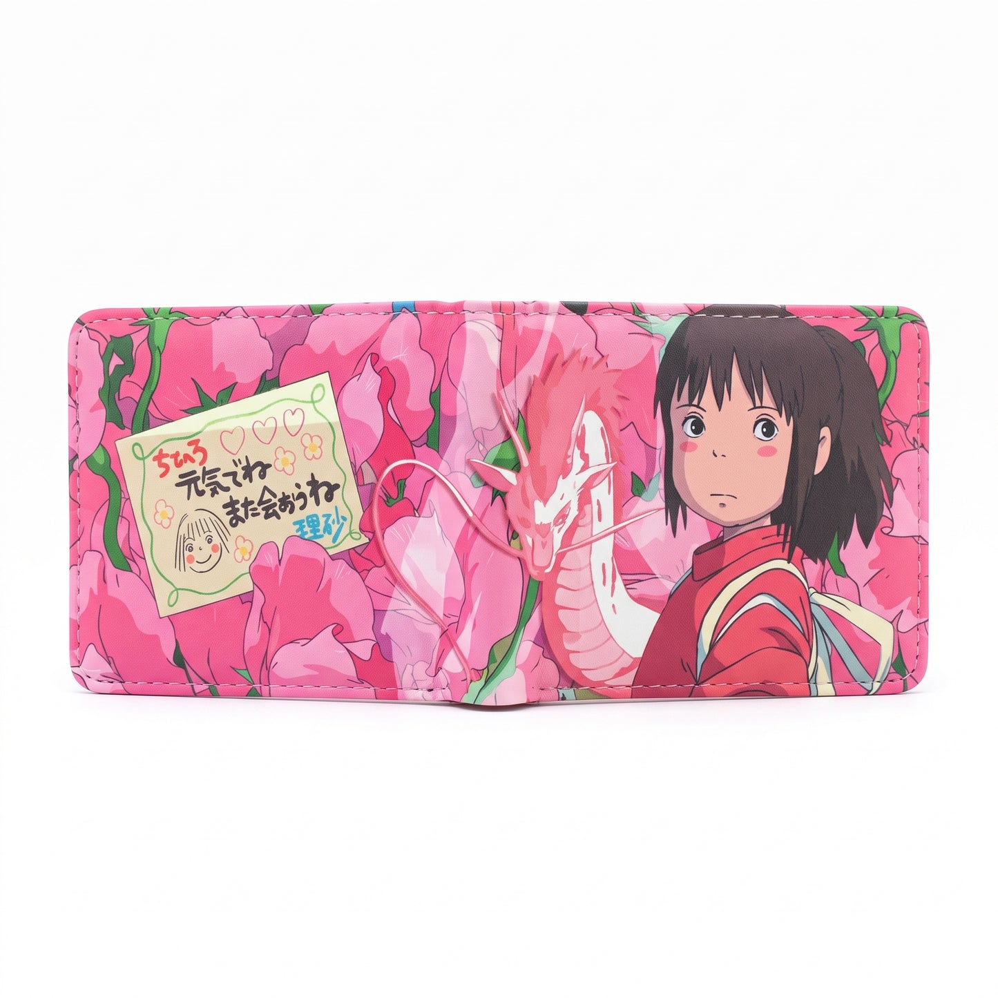 Billetera El Viaje de Chihiro - Chihiro, Haku Dragón y Flores Rosadas