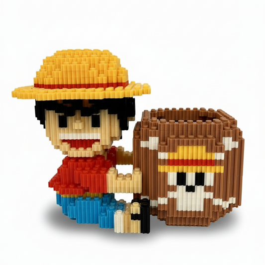 Figura pixel armable de Luffy con barril de One Piece