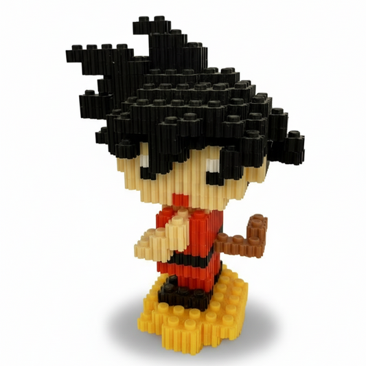 Figura pixel armable de Goku sobre la nube voladora de Dragon Ball