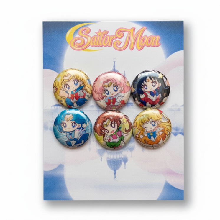 Set de 6 Chapitas Metalizadas de Sailor Scouts (Sailor Moon)