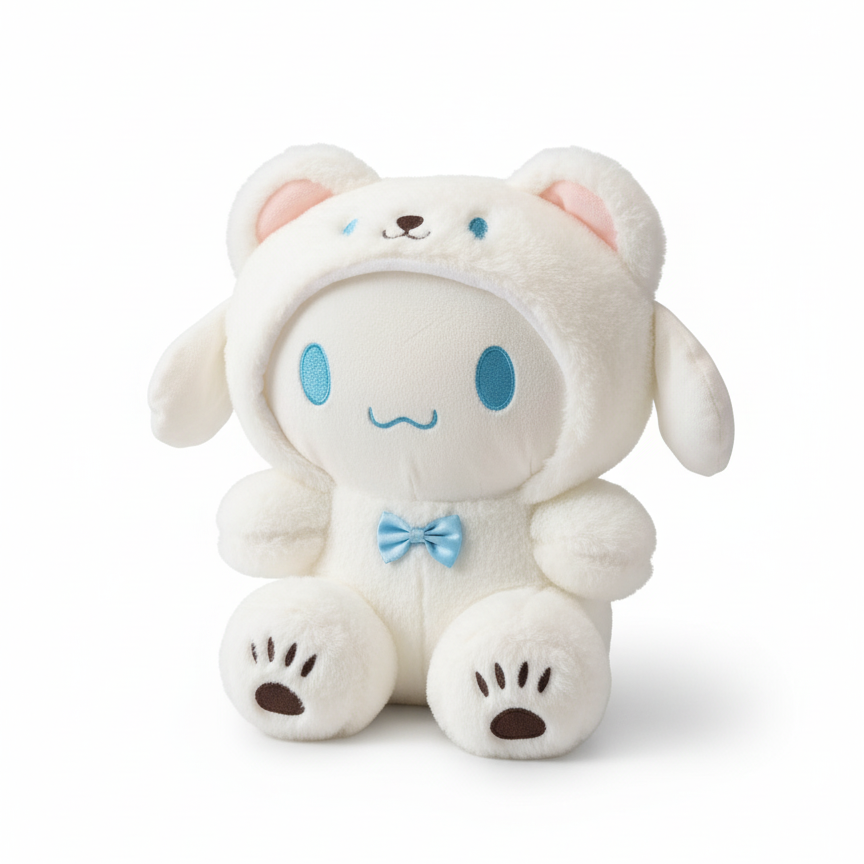 Peluche Cinnamoroll con traje de oso de Sanrio