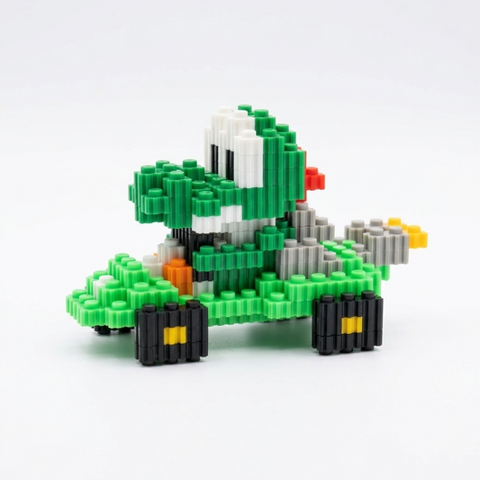 Pixel Yoshi en su auto de Mario Bros