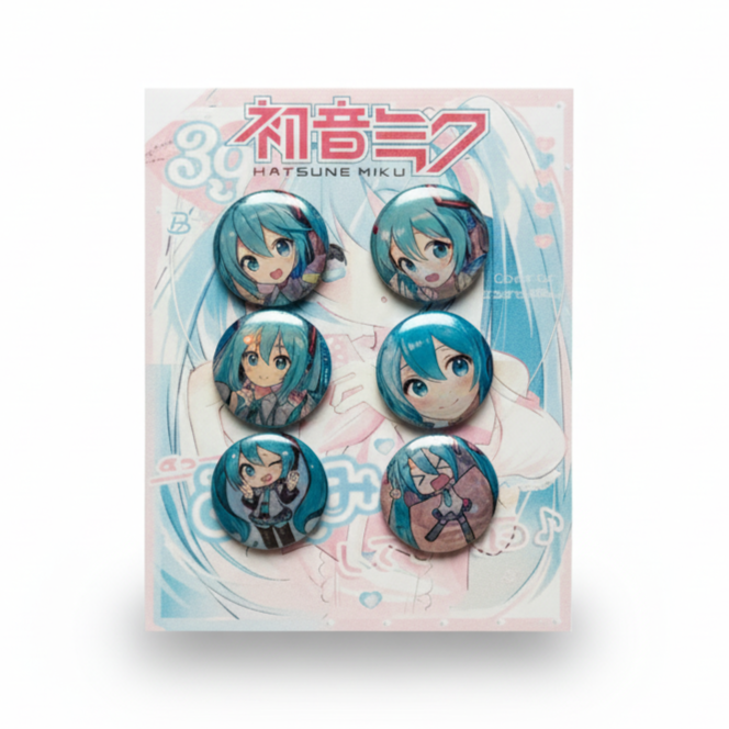 Set de 6 Chapitas Metalizadas de Hatsune Miku (Vocaloid)